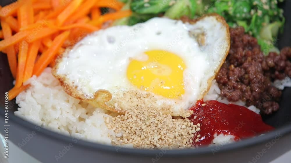 Bibimbap with various vegetables and fried egg Bibimbap with various vegetables and fried egg