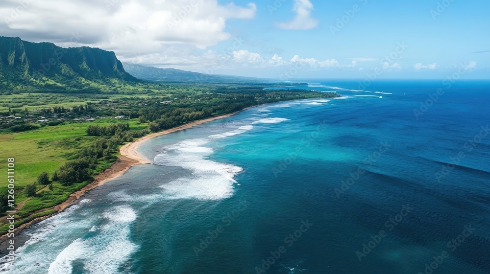 Aerial view of ocean waves crashing along the coast Aerial view of ocean waves crashing along the coast