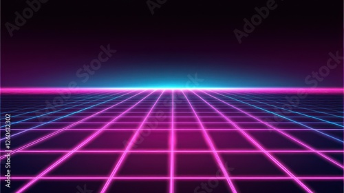 Wallpaper Mural Synthwave Grid: Neon Landscape for Retro Gaming and Virtual Reality Torontodigital.ca