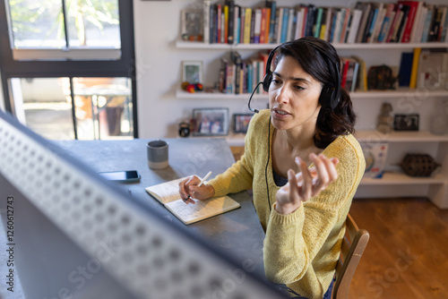Woman having an animated conversation while in virtual meeting