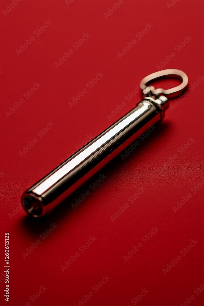 Shiny Silver Whistle on Red Background Shiny Silver Whistle on Red Background