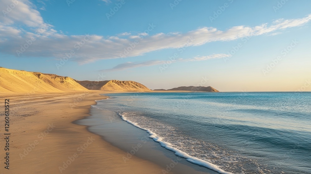 Beautiful sandy beach with soft blue ocean waves Beautiful sandy beach with soft blue ocean waves
