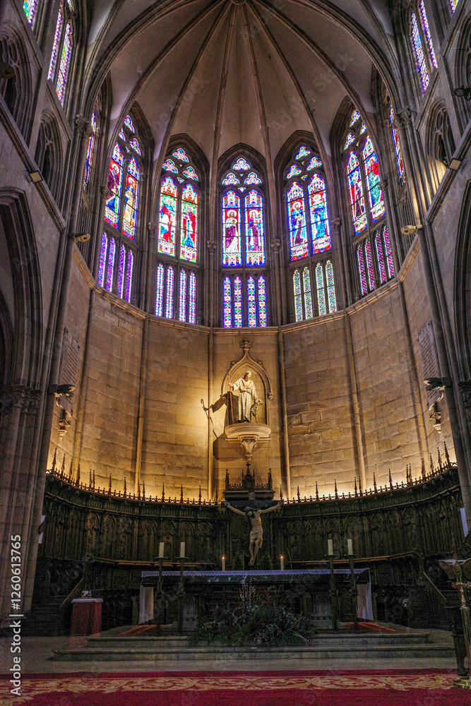 Fototapeta premium San Sebastian, Spain - 9 Feb 2025: Interior of Buen Pastor Cathedral in San Sebastian, Basque Country