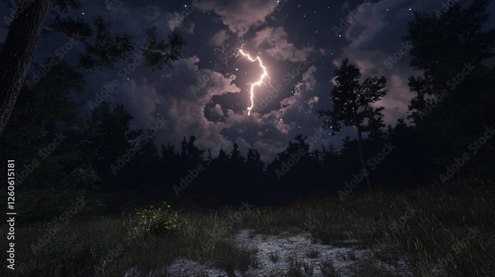 Obraz premium Lightning in Dark Sky over Clouds During Storm