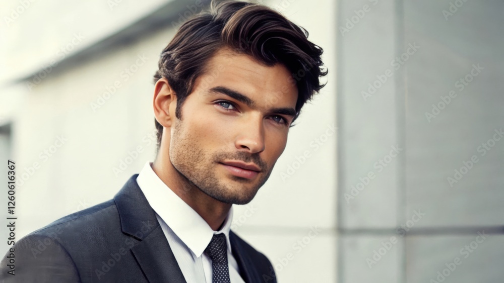 a handsome man in a suit, staring into the distance with an intense look. He appears to be deep in thought and determined, with a hint of mystery in his eyes. a handsome man in a suit, staring into the distance with an intense look. He appears to be deep in thought and determined, with a hint of mystery in his eyes.