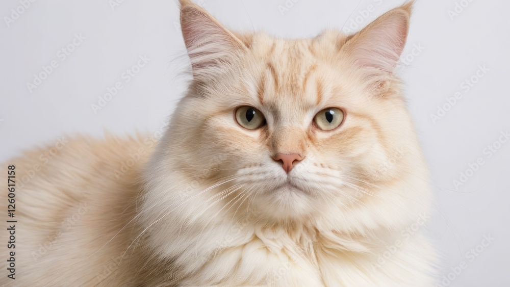 Portrait of Cream british longhair cat on grey background Portrait of Cream british longhair cat on grey background