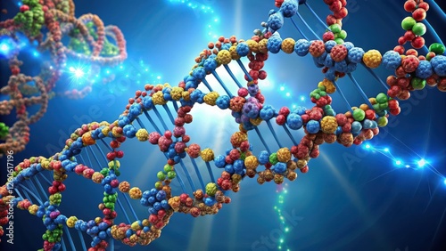 Molecule structure of DNA replication process with double helix and complementary base pairing , Ligase enzyme, DNA replication