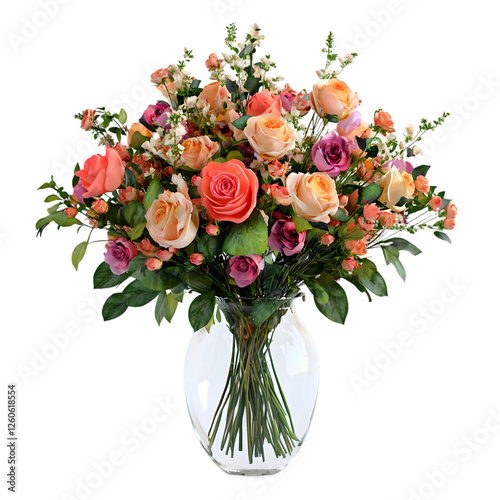 bouquet flowers in vase on transparent background