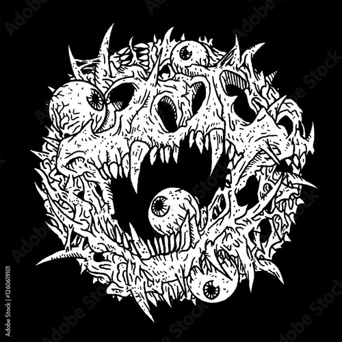 Tableau sur toile Thrash metal horror death metal horror illustration skull skeleton band graphic