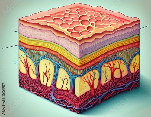 Magnified View of the Human Skin Layers: Epidermis, Dermis, and Hypodermis