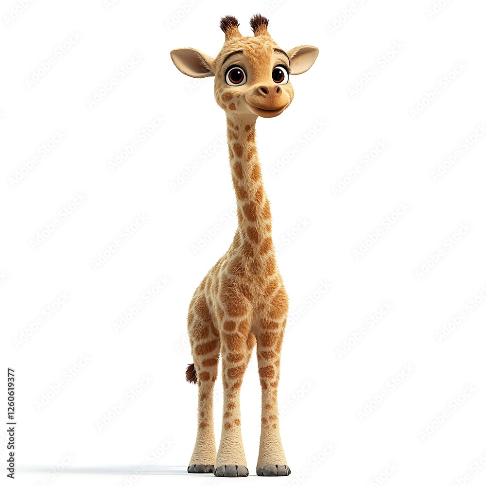 Obraz premium Cute cartoon giraffe, white background, children's book illustration
