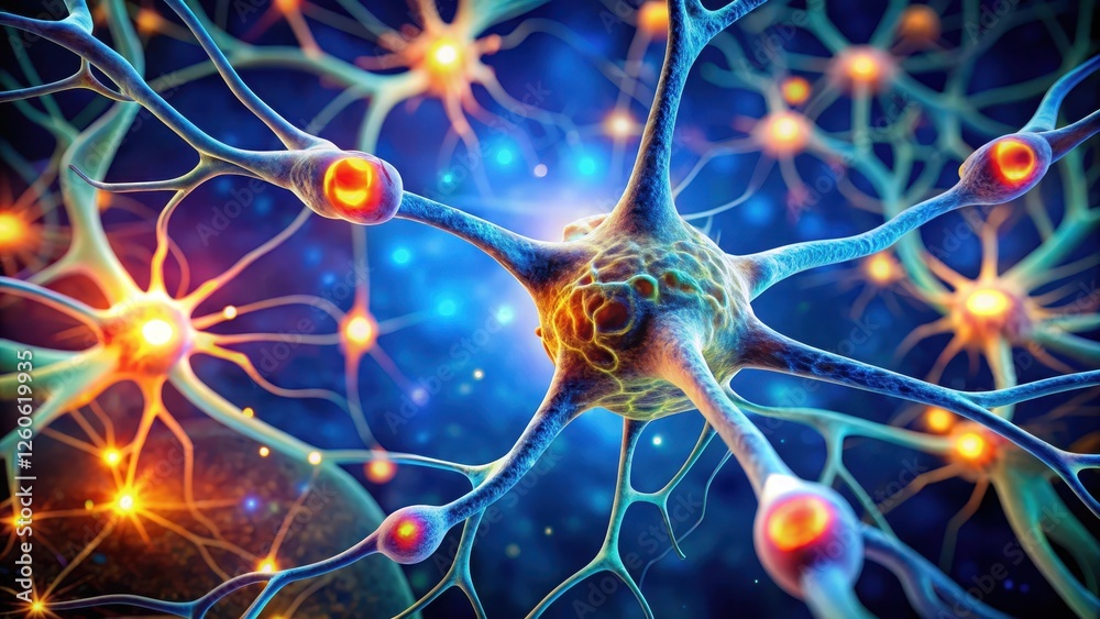 Detailed picture of a motor neuron cell with synapse connected to a muscle fiber, showing the release of neurotransmitters and muscle contraction, neuroscience, muscle physiology Detailed picture of a motor neuron cell with synapse connected to a muscle fiber, showing the release of neurotransmitters and muscle contraction, neuroscience, muscle physiology
