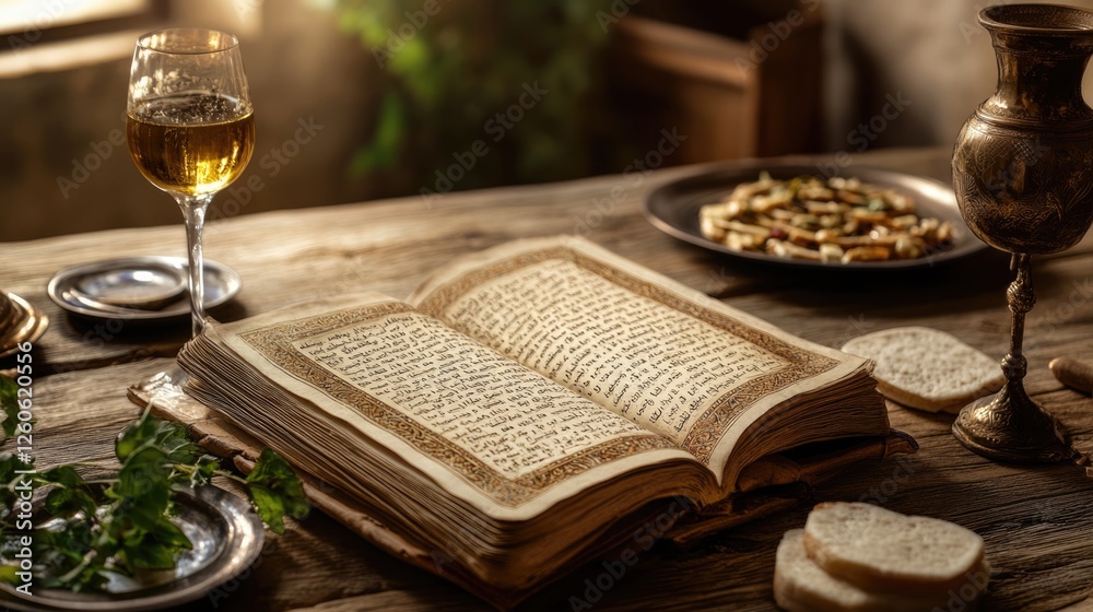 Ancient Book, Wine, and Bread: A Still Life of Faith and Festivity Ancient Book, Wine, and Bread: A Still Life of Faith and Festivity