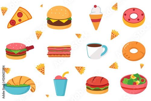 Food flat Illustration Icons set, Food Vector Art Illustration Clipart. set of food Illustration bundle	