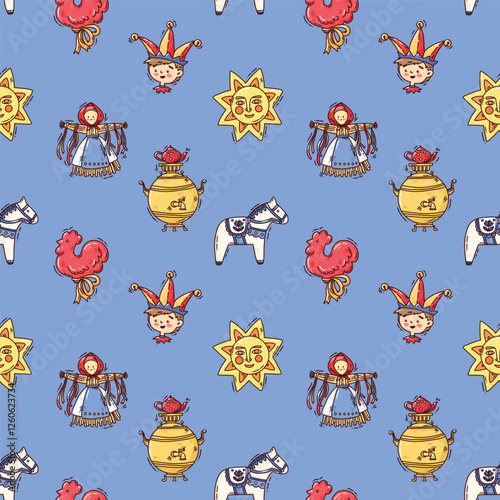 seamless pattern with maslenitsa elements