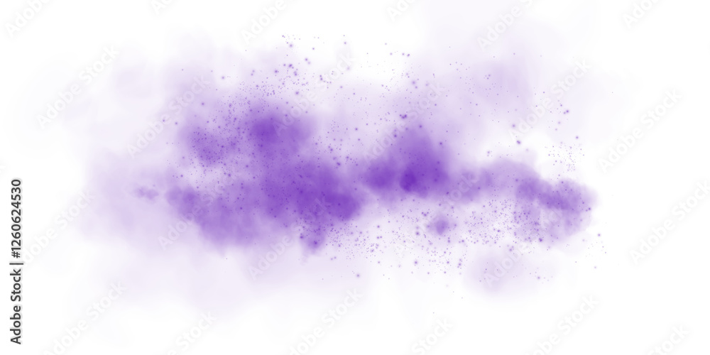 Obraz premium Fantastic purple smoke background. Purple spice powder explosion, spice splash, Magic smoke with glitter and small particles, fog with glowing particles, purple steam. PNG. 