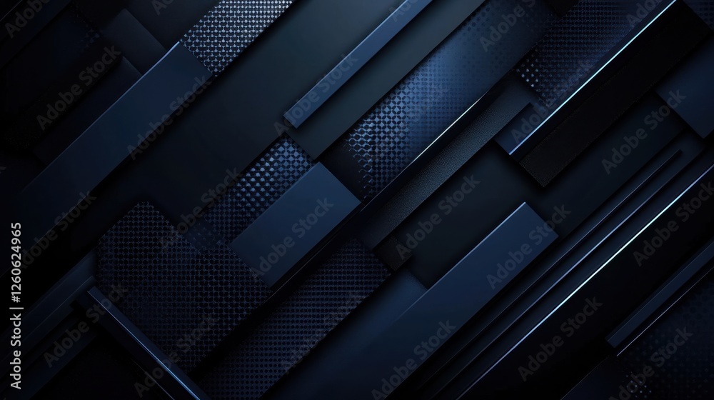 Obraz premium Trendy Blue background with futuristic motifs. Featuring white space in the center for text. Modern dark wallpaper ideal for design and banners. Simple geometric modern wallpaper.