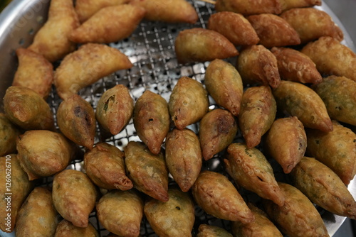 A food that Thai people like to eat is stuffed Chinese chives and fried. photo