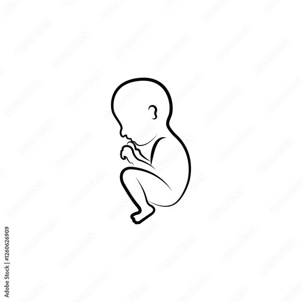 New born baby vector line art illustration. New born baby vector line art illustration.