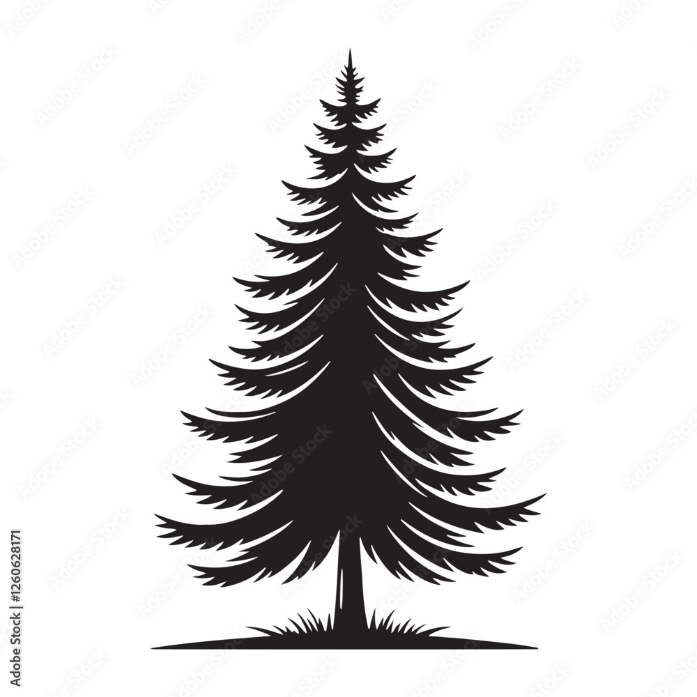 Fototapeta premium Pine Tree silhouette emphasizing its towering and evergreen beauty - Pine tree illustration - Pine tree vector - Pine silhouette 