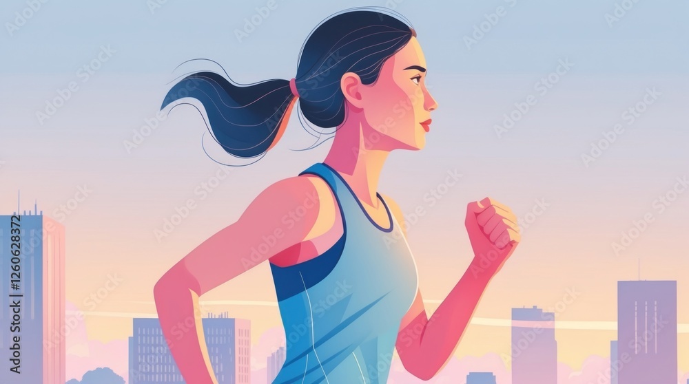 Running Woman in Urban Setting: Fitness, Health, and Motivation Running Woman in Urban Setting: Fitness, Health, and Motivation