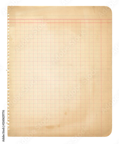 Vintage Aged Blank Ledger Paper Sheet - Stained & Faded - Isolated on White