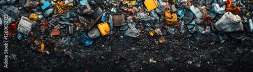 Wallpaper Mural Aerial View of Colorful Plastic Waste and Debris on Dark Ground Highlighting Environmental Pollution and Recycling Challenges Torontodigital.ca