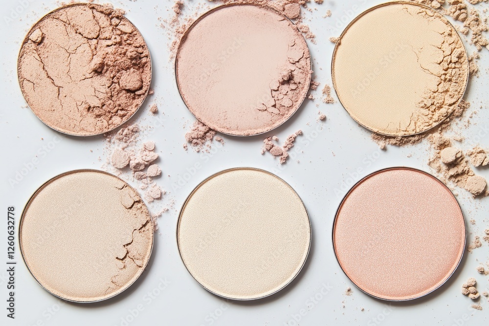 Assorted face powder palettes on white background Assorted face powder palettes on white background