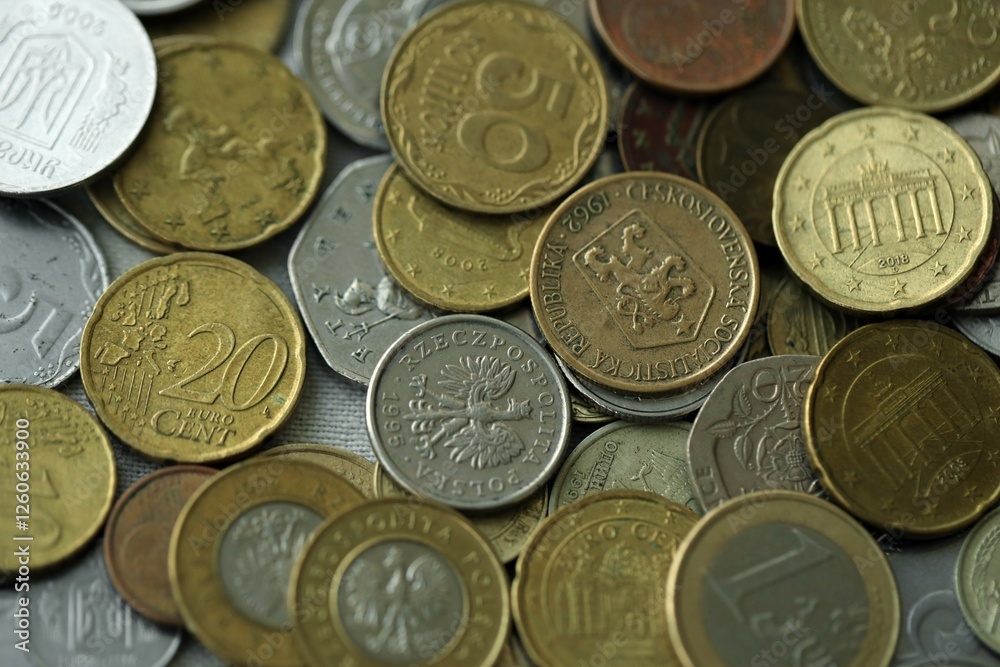 Big pile of different coins from various currencies and different countries around the world. Currency exchange Big pile of different coins from various currencies and different countries around the world. Currency exchange