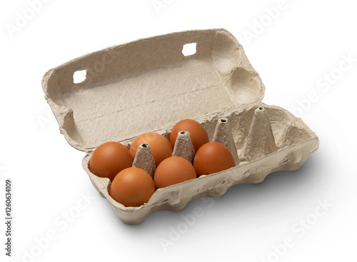 Chicken eggs in a box isolated on transparent background