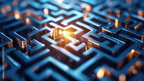 visual metaphor of maze made of tax forms, symbolizing complexity and confusion. intricate pathways and glowing light evoke sense of challenge and discovery