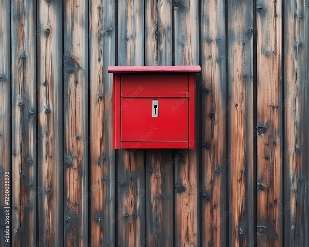 Red Wooden Mailbox on Dark Wood Wall Exterior Red Wooden Mailbox on Dark Wood Wall Exterior