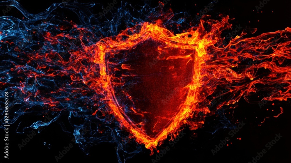 Fototapeta premium Digital Firewall Protection Against Hacking Attempts with Flames
