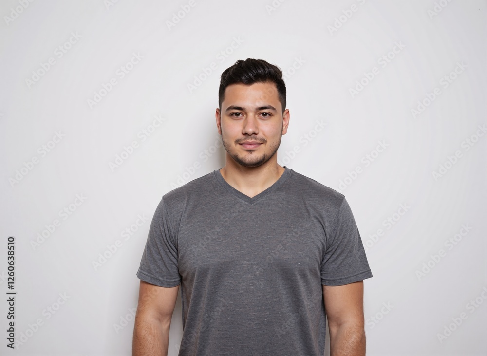 A person standing in front of a plain white background, looking straight at the camera. A person standing in front of a plain white background, looking straight at the camera.