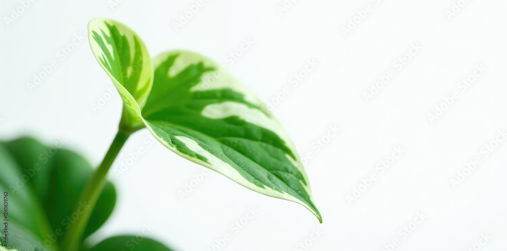 Fototapeta premium Delicate Syngonium Albo Variegata stem with isolated white variegation on leaves, green leaf