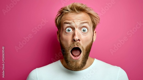 Astonished Man: A Captivating Portrait of Shock and Surprise. The wide-eyed expression and open mouth perfectly capture a moment of pure disbelief. photo