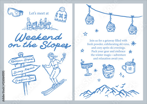 Après-ski - Whimsical hand drawn illustration set, vector collection