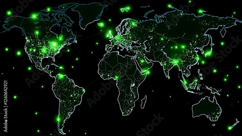 A Exploring Global Connectivity The Impact of Technology on Our World Map, Connection black and green world map background.