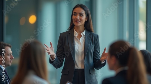 Confident Indian Businesswoman Giving Presentation in Modern Office