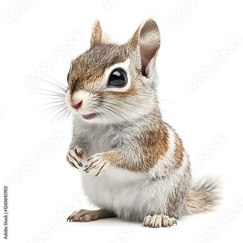 Adorable chipmunk posing, white background, wildlife photography, pet image photo