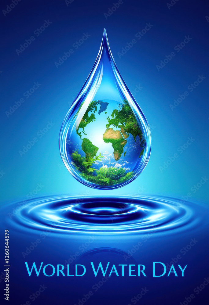 Fototapeta premium World water day concept: earth in a water droplet for environmental awareness