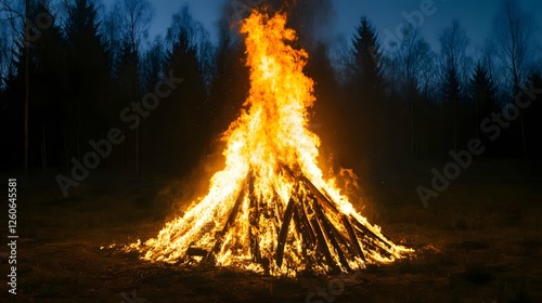 Majestic Night Bonfire in Forest Setting