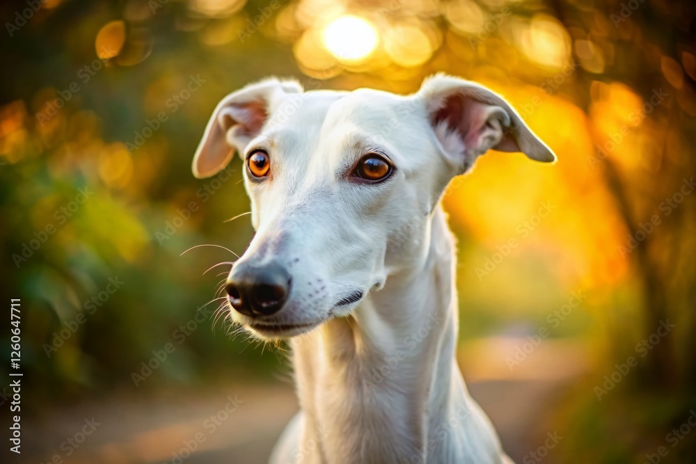 Elegant Greyhounds Walking: Majestic Portrait of a Slender White Greyhound Dog Elegant Greyhounds Walking: Majestic Portrait of a Slender White Greyhound Dog