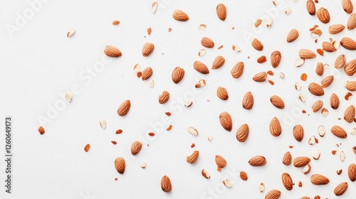 Scattered Almonds on White Background photo