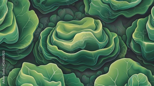 Abstract Green Cabbage Leaves Artistic Illustration