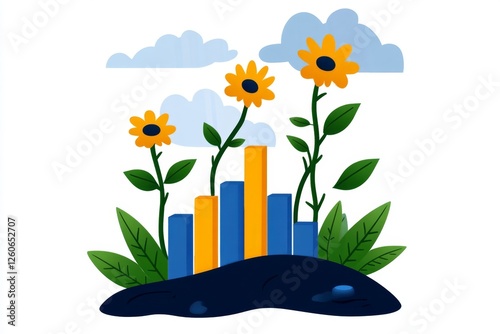 A flat, modern design of a bar chart with an upward trend, representing collected statistical data photo