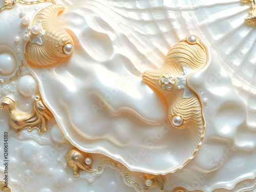 Shimmering Pearl Texture: A captivating abstract background featuring an array of smooth, pearl-like orbs in varying sizes, creating a stunning visual effect. The soft. photo