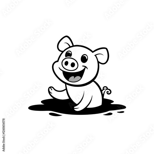 A cheerful piglet splashing in a puddle