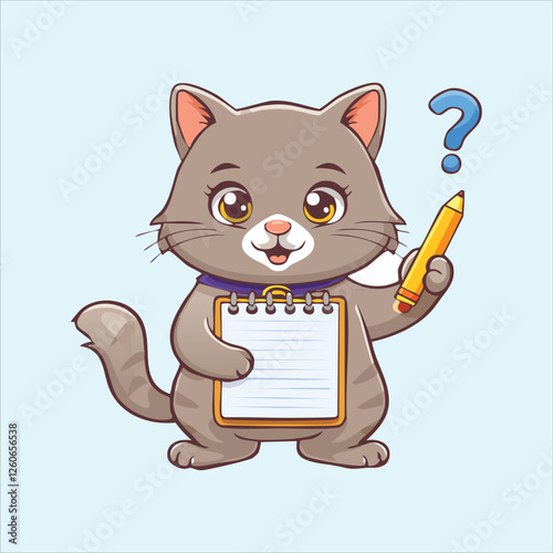 Adorable cat holding a notepad and jotting down clues, detective cat 
