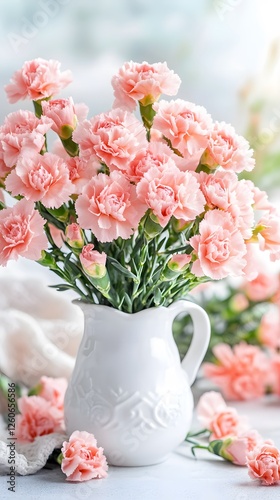 Wallpaper Mural Beautiful Pink Carnation Flowers in White Pitcher Vase Torontodigital.ca